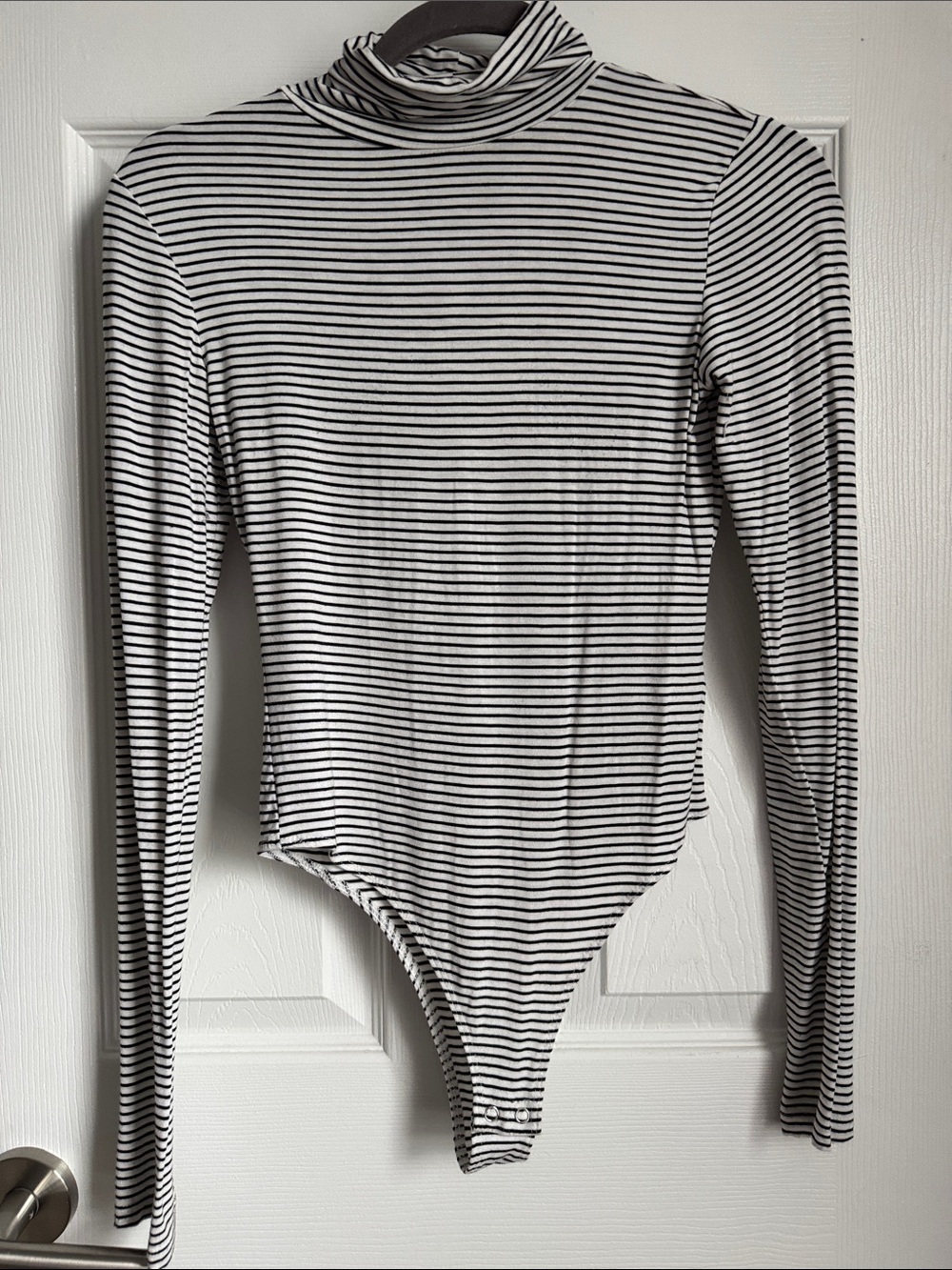 Double Zero Black & White Striped Long-Sleeve Turtleneck Bodysuit